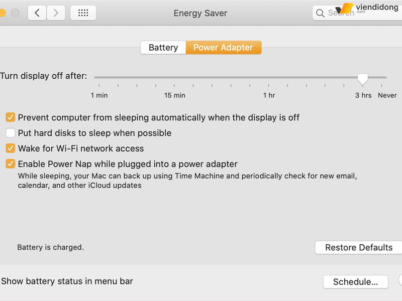tối ưu hóa thời gian sử dụng pin MacBook power nap