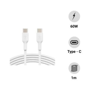 Cáp USB Type C - C 1m vỏ nhựa PVC 60w Belkin màu trắng (CŨ) Cáp USB Type C - C 1m vỏ nhựa PVC 60w Belkin màu trắng (CŨ)