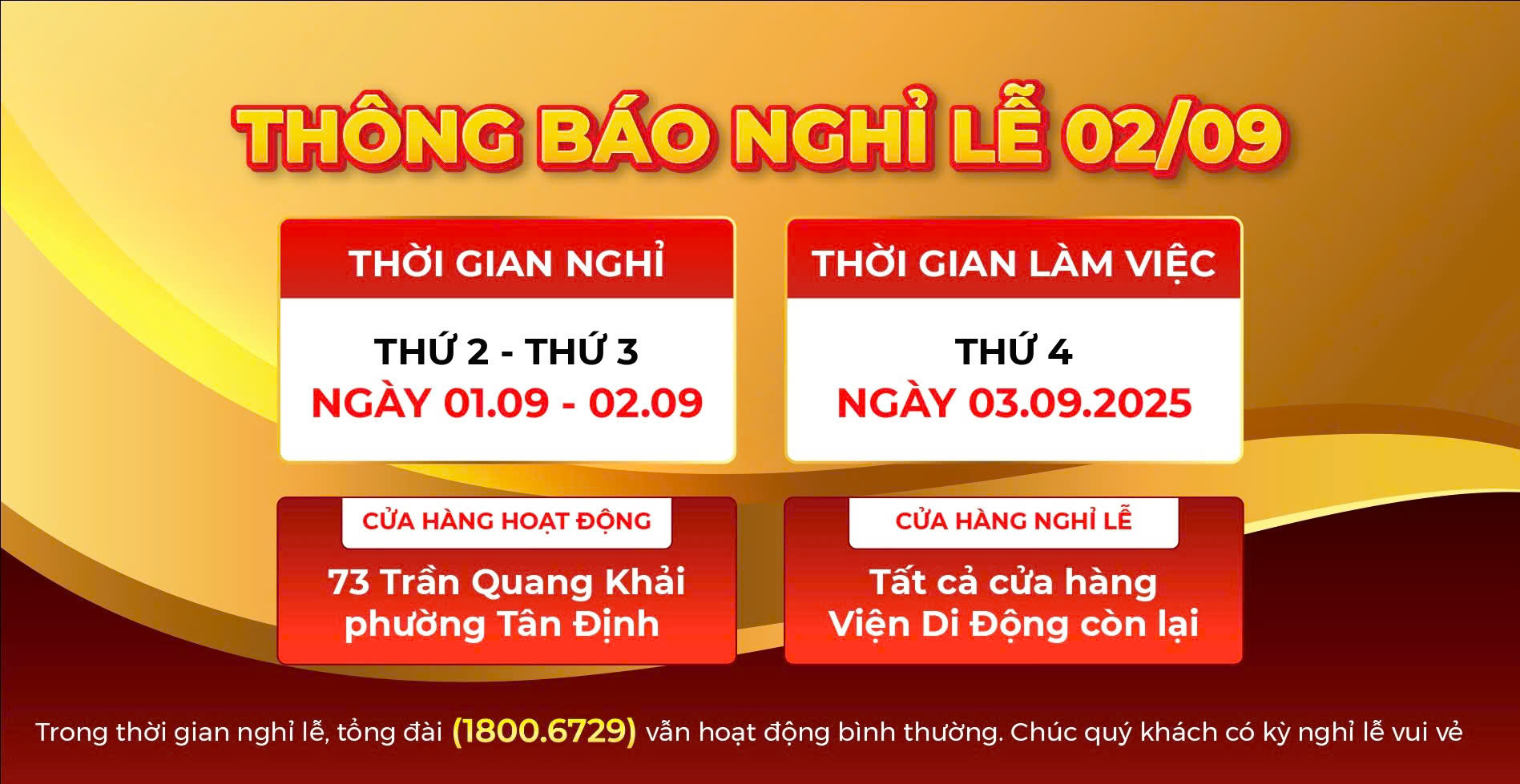 Thông báo nghỉ lễ 2/9 tại Viện Di Động