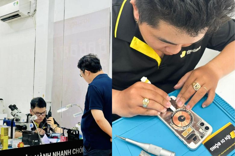 Khách hàng có thể xem trực tiếp quá trình sửa điện thoại iPhone