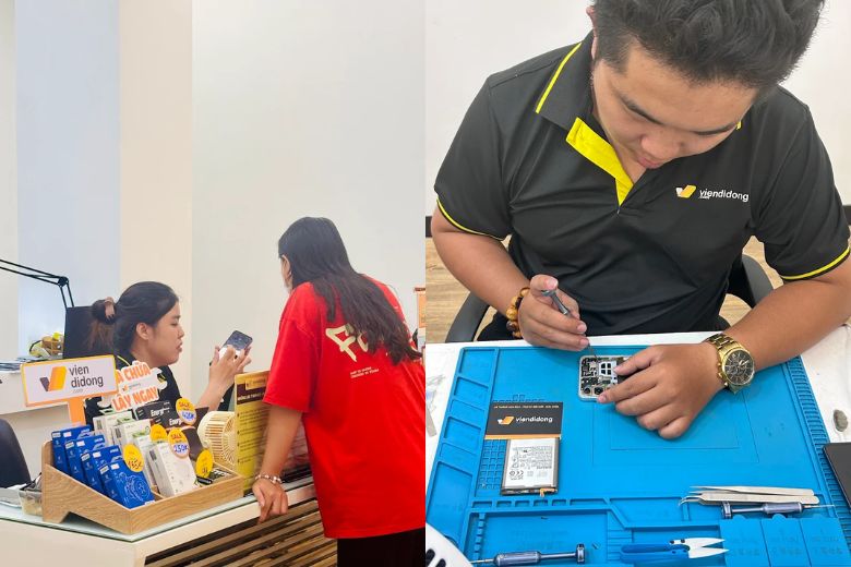 Đến trực tiếp Viện Di Động quận 12 thay pin iPhone uy tín