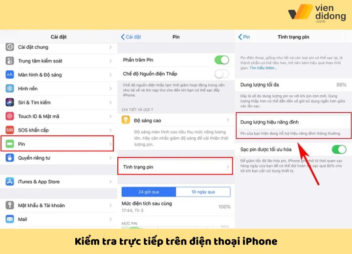 Tự kiểm tra pin trực tiếp trên iPhone