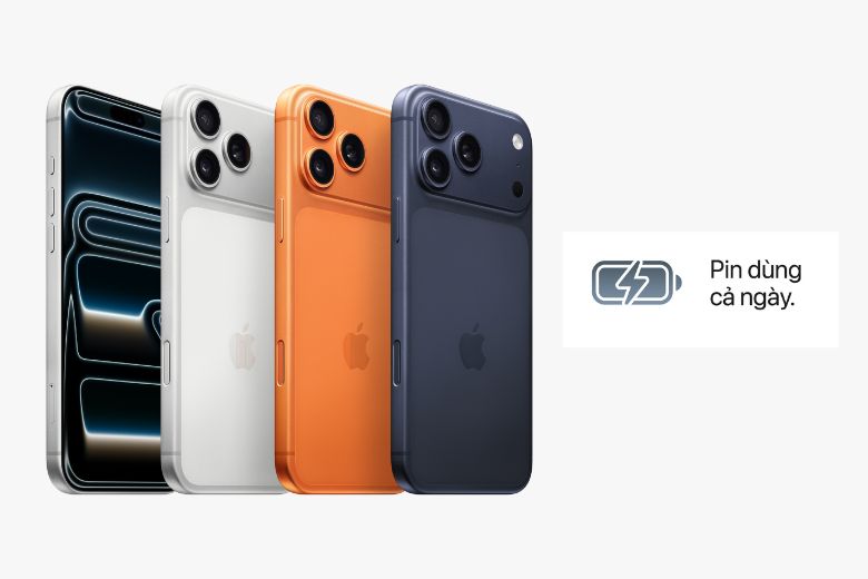 iPhone 17 Pro 256GB Chính Hãng 6 Pin dung lượng lớn, hỗ trợ sạc nhanh và sạc không dây tiện lợi