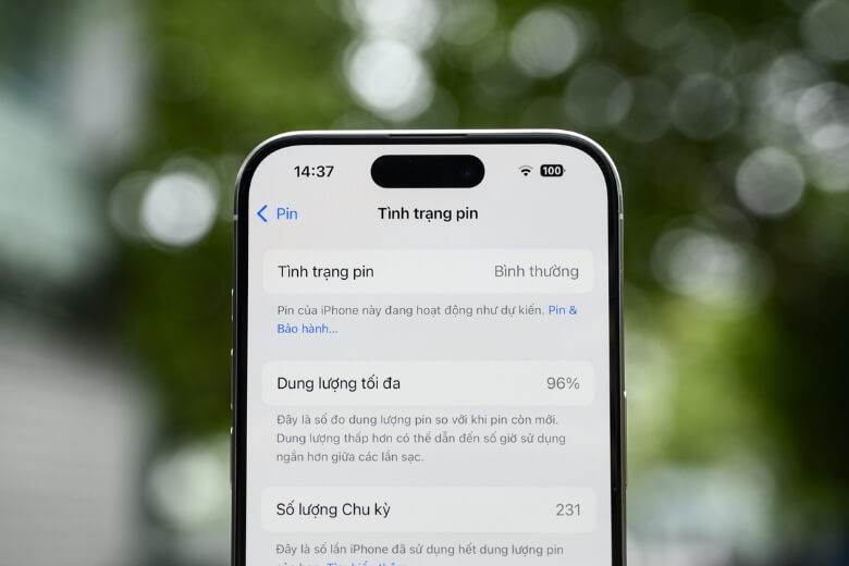 iPhone 15 thường cũ kiểm tra dung lượng pin