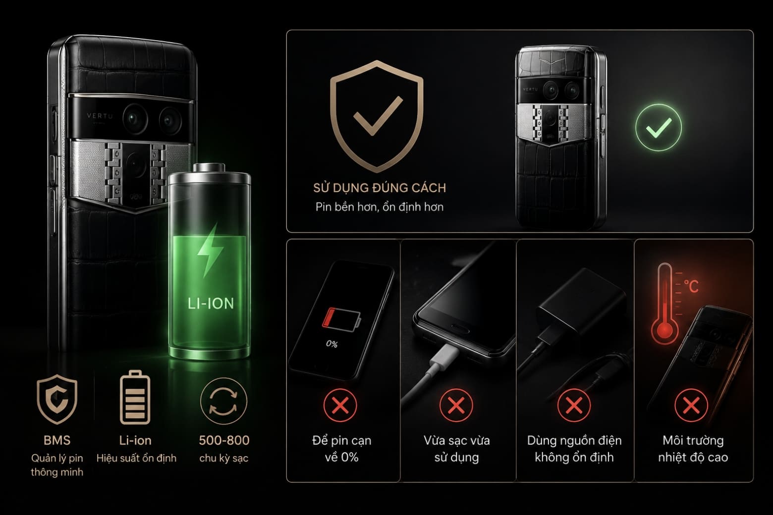 Pin Vertu có dễ bị chai không?