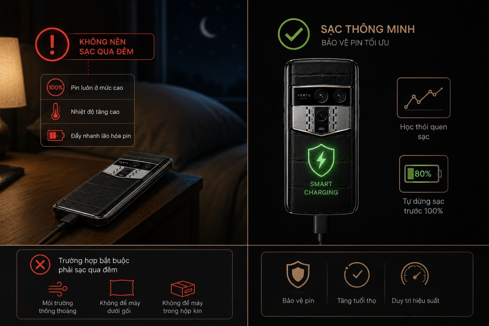 Có nên sạc pin Vertu qua đêm không?