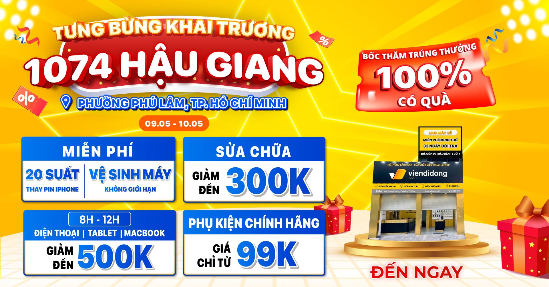 Khai trương Viện Di Động 1074 Hậu Giang: Siêu ưu đãi giảm đến 500K và thay pin iPhone miễn phí
