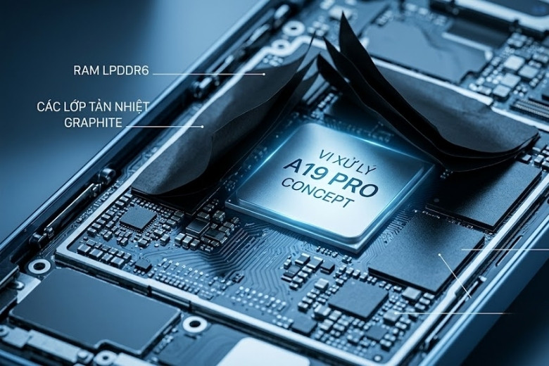 Cấu trúc bo mạch chủ và hệ thống tản nhiệt graphite dự kiến trên chip A20 Pro