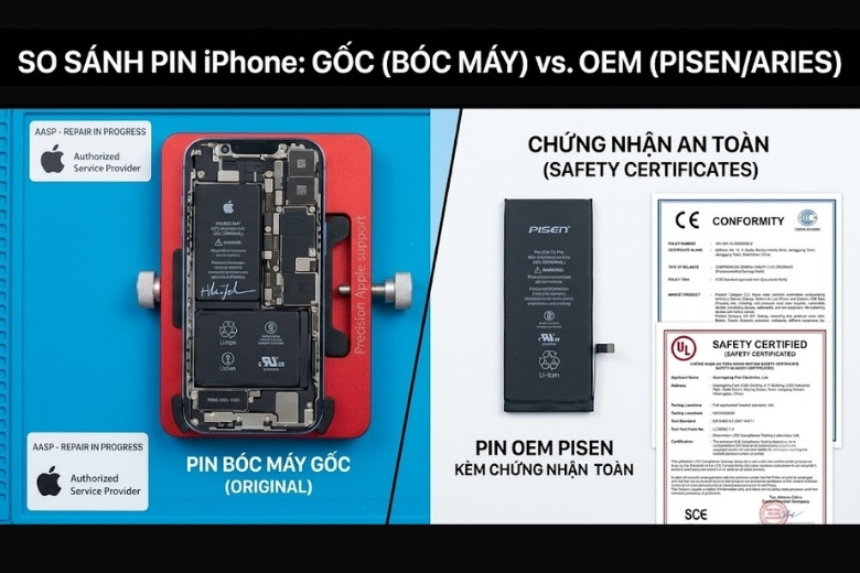 So sánh cụm máy Apple Watch nguyên bản và viên pin rời OEM