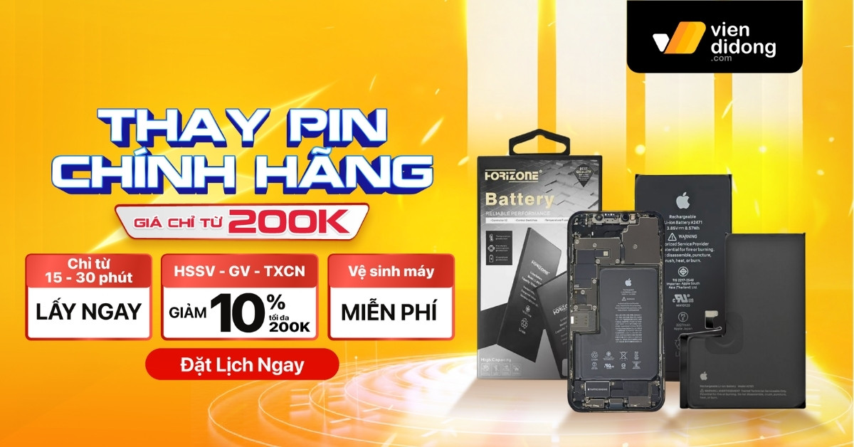 Thay pin chính hãng giá chỉ từ 200K tại Viện Di Động