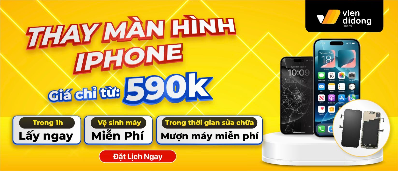 Tháng Vàng Ưu Đãi: Thay Màn Hình iPhone Từ 590K, Vệ Sinh Máy 0Đ suốt tháng 6 vien di dong thay man hinh iphone tu 590k