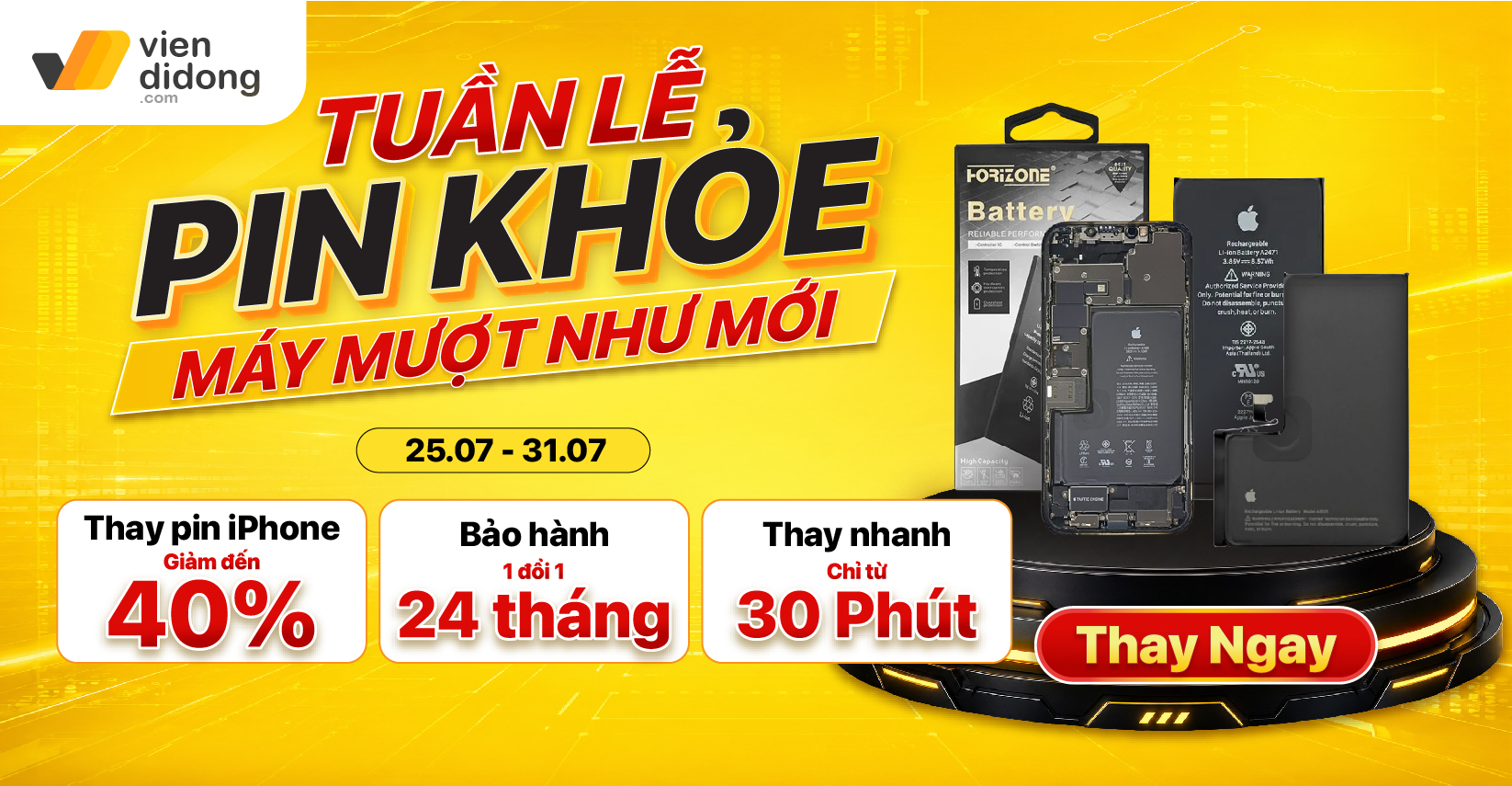 Thay pin chính hãng giảm 40%