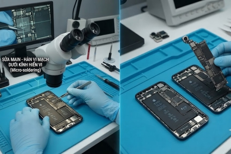 Main điện thoại là gì? Dấu hiệu hỏng mainboard điện thoại 2 So sánh kỹ thuật sửa IC trên main gốc và thay main điện thoại