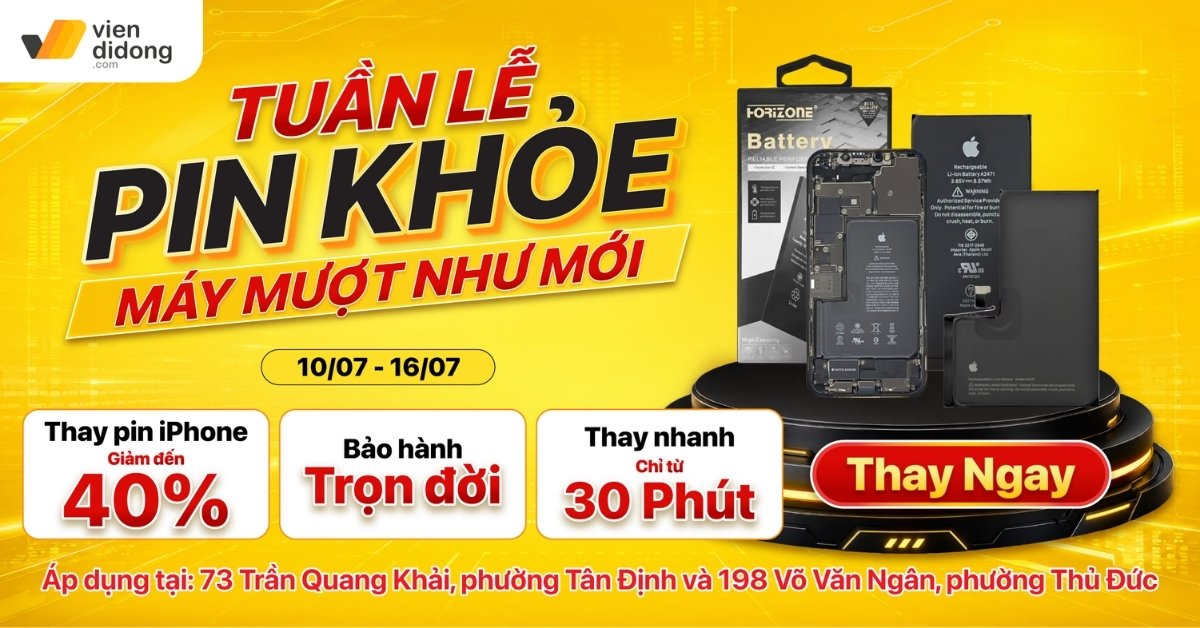 Tuần lễ pin khoẻ – máy mượt như mới: Thay pin bảo hành trọn đời tại Viện Di Động