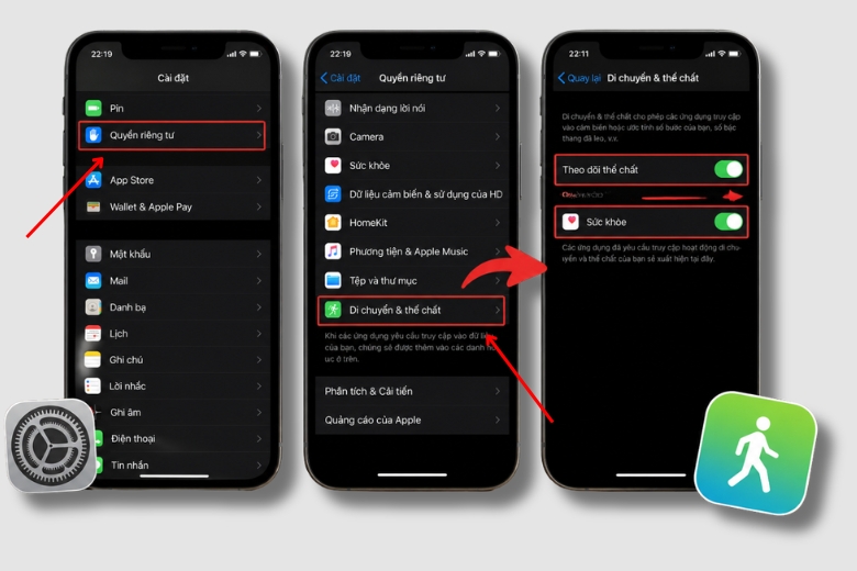Cách bật tính năng đếm bước chân trên iPhone qua Cài đặt