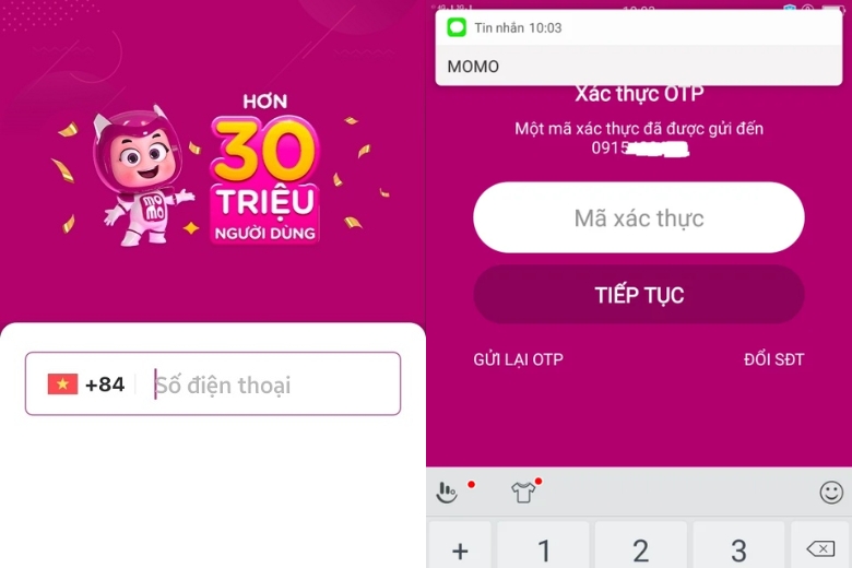 đổi mật khẩu MoMo khi quên mã PIN với SMS OTP