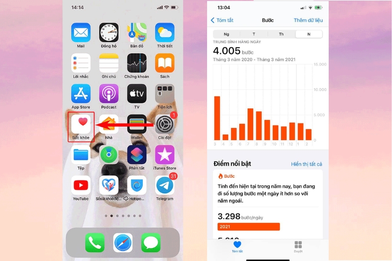 Cách xem chi tiết số bước chân trên iPhone