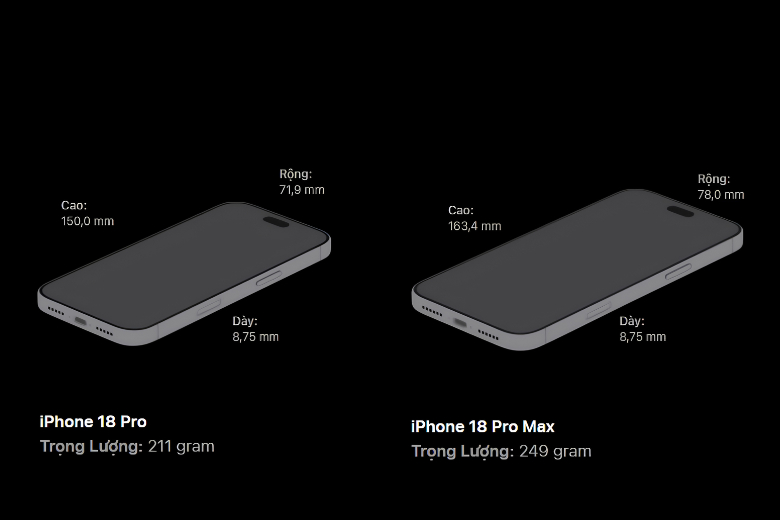 Trọng lượng iPhone 18 Pro là bao nhiêu? Cân nặng chi tiết từng bản 1 Trọng lượng iPhone 18 Pro và iPhone 18 Pro Max